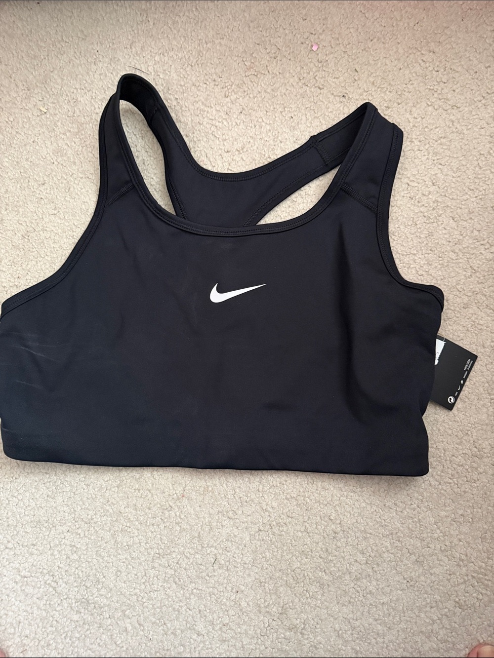 Nike Black Racerback Athletic Sports Bra with White Swoosh